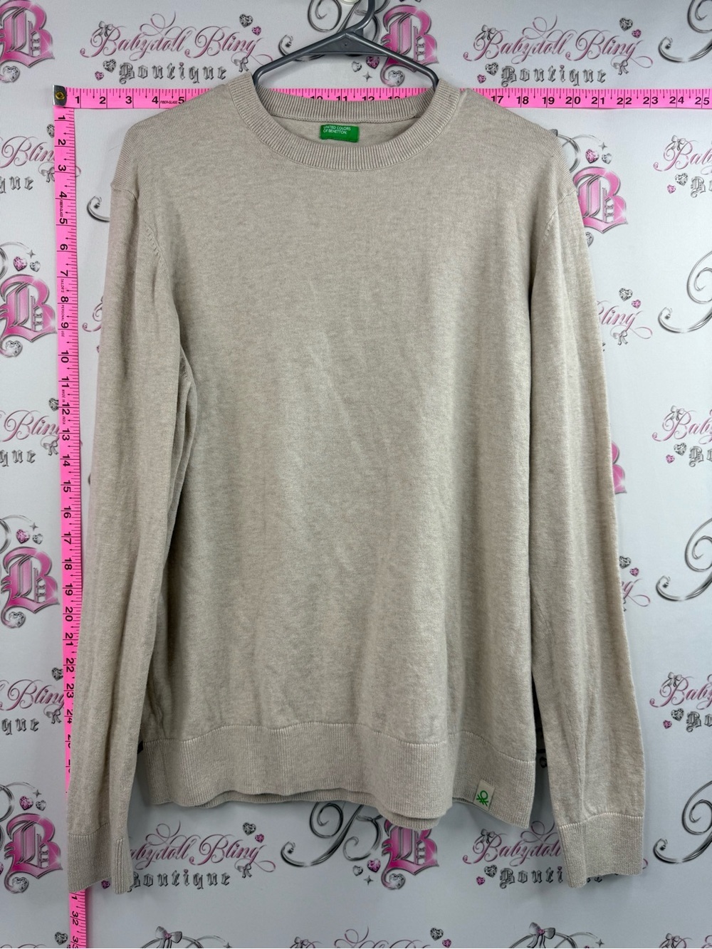 United Colors Of Benetton shirt tan white cream Men's Beige Crewneck Sweater
